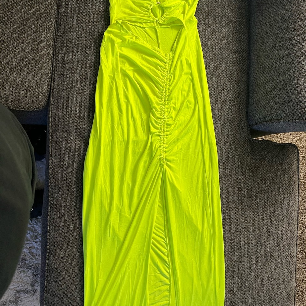Neon dress that fits to the ankle